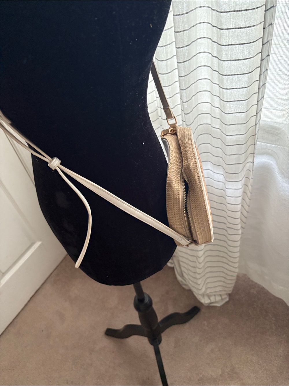 Round Woven Crossbody Bag in Cream and Tan - Picture 9 of 9